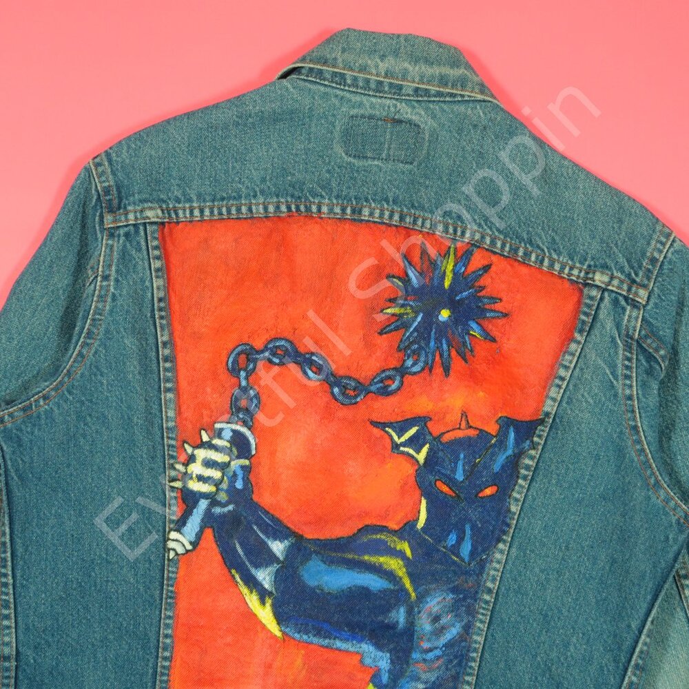 Vintage 80s Levis Type 3 Jacket Mens 42 M Blue Denim Painted Made In Canada